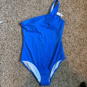 NWT One Shoulder Ribbed Swimsuit  -Bright Blue - L